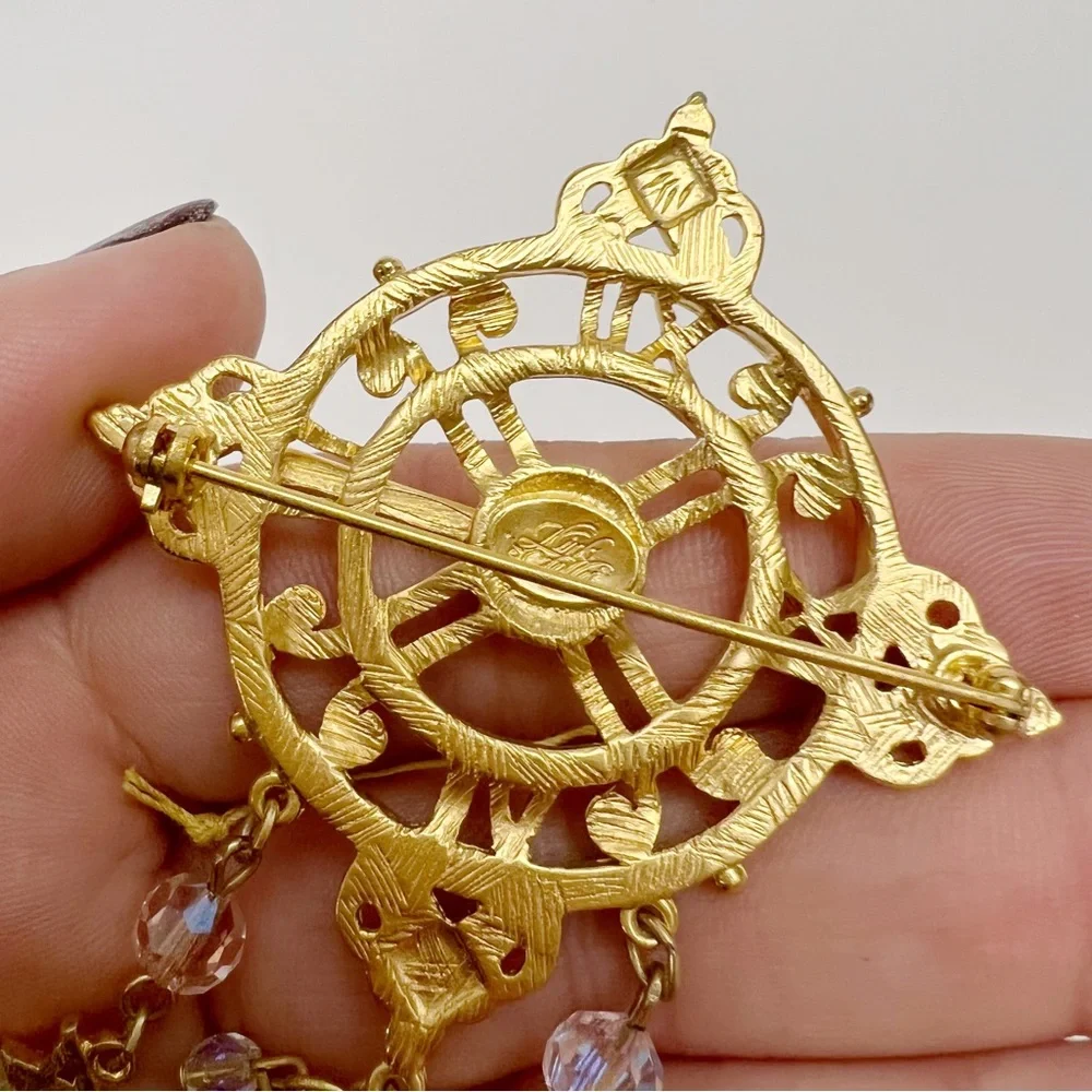 Vtg Kirks Folly Time Celebration Sundial Clock Dangle Crystal Goldtone Brooch - Picture 7 of 7